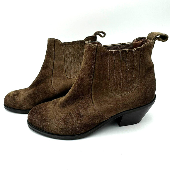 CHOCOLAT BLU | Women's 8 Chelsea Brown Leather Suede Block Heel Ankle Bootie - Picture 4 of 11